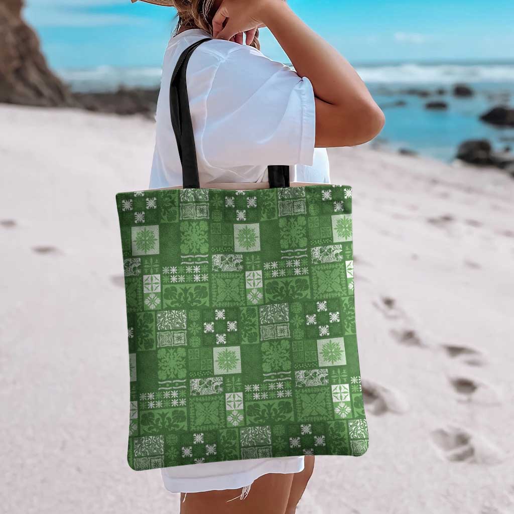 Vintage Hawaiian Quilting Patterns Tote Bag Green Style Tribal Fabric Patchwork - Polynesian Pride