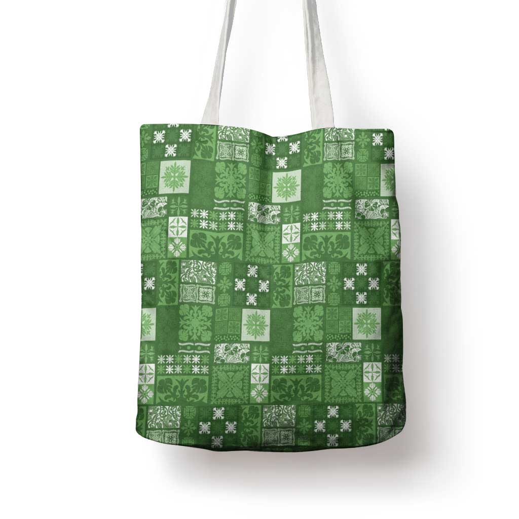 Vintage Hawaiian Quilting Patterns Tote Bag Green Style Tribal Fabric Patchwork - Polynesian Pride
