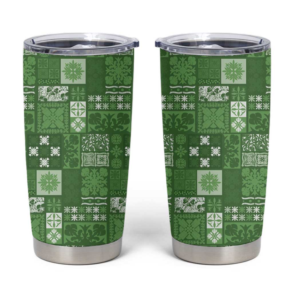 Vintage Hawaiian Quilting Patterns Tumbler Cup Green Style Tribal Fabric Patchwork - Polynesian Pride
