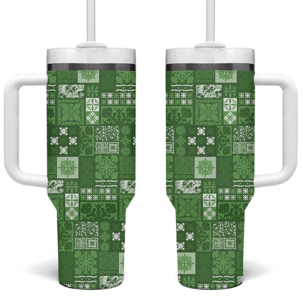 Vintage Hawaiian Quilting Patterns Tumbler With Handle Green Style Tribal Fabric Patchwork - Polynesian Pride