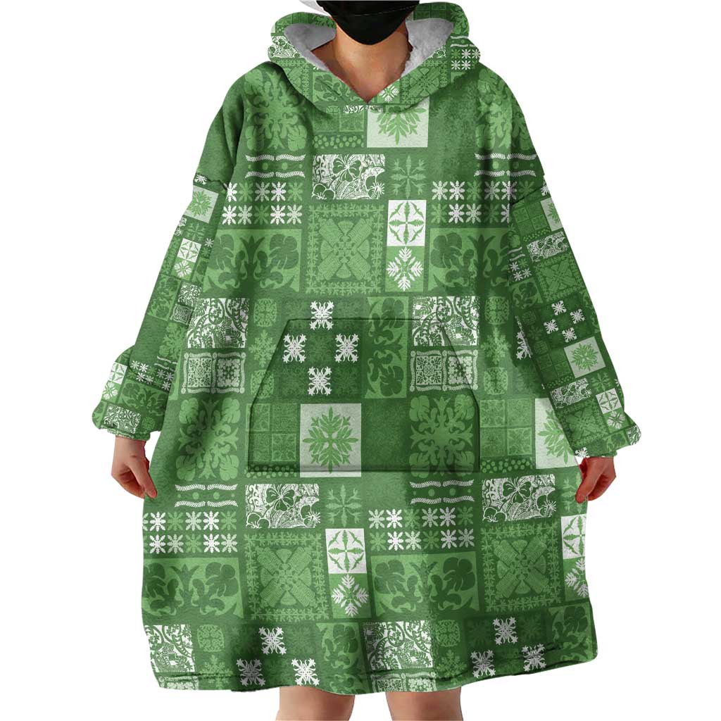 Vintage Hawaiian Quilting Patterns Wearable Blanket Hoodie Green Style Tribal Fabric Patchwork - Polynesian Pride