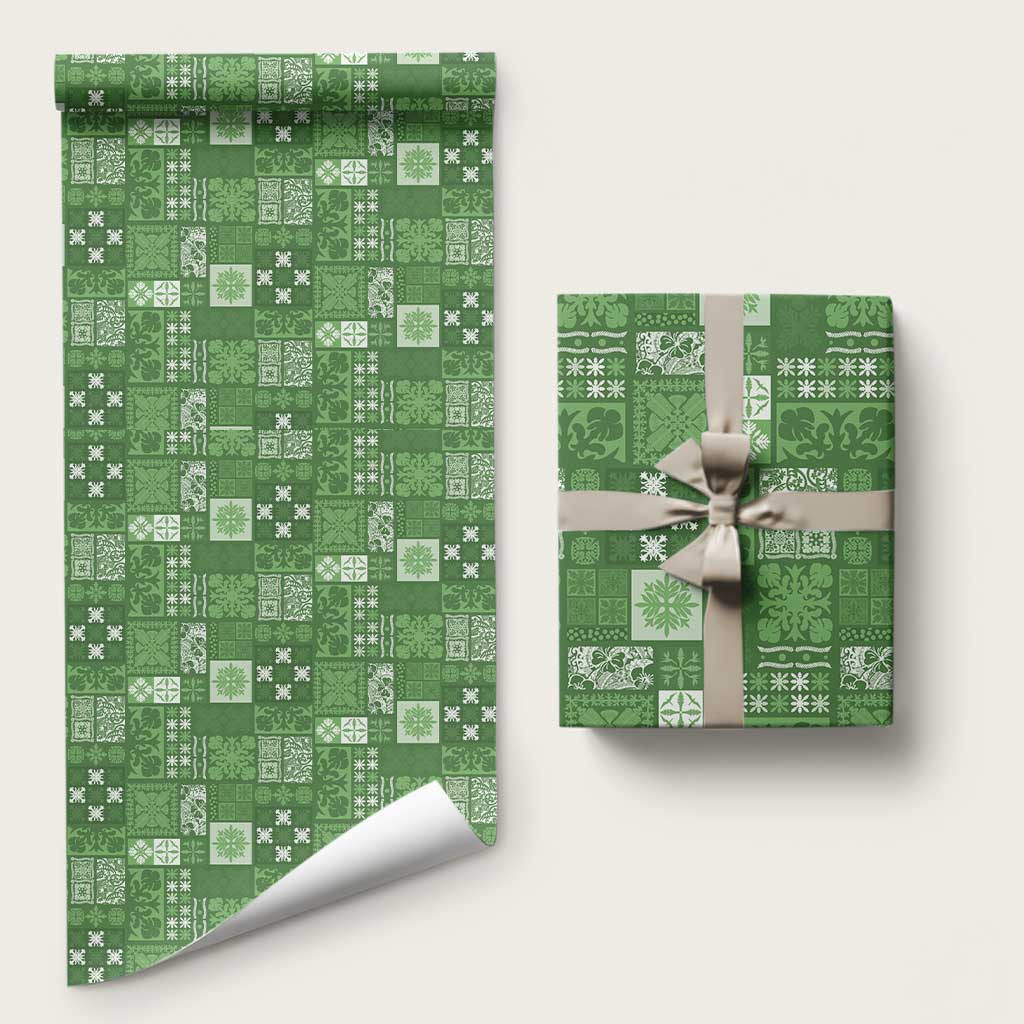 Vintage Hawaiian Quilting Patterns Wrapping Paper Green Style Tribal Fabric Patchwork LT9 58" × 23" Green - Polynesian Pride