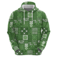Vintage Hawaiian Quilting Patterns Zip Hoodie Green Style Tribal Fabric Patchwork - Polynesian Pride