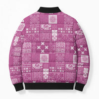 Vintage Hawaiian Quilting Patterns Bomber Puffer Jacket Pink Style Tribal Fabric Patchwork - Polynesian Pride