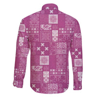 Vintage Hawaiian Quilting Patterns Family Matching Long Sleeve Bodycon Dress and Hawaiian Shirt Pink Style Tribal Fabric Patchwork - Polynesian Pride