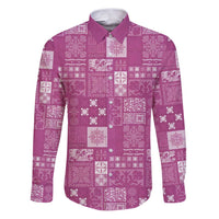 Vintage Hawaiian Quilting Patterns Family Matching Puletasi and Hawaiian Shirt Pink Style Tribal Fabric Patchwork - Polynesian Pride