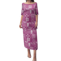 Vintage Hawaiian Quilting Patterns Family Matching Puletasi and Hawaiian Shirt Pink Style Tribal Fabric Patchwork - Polynesian Pride