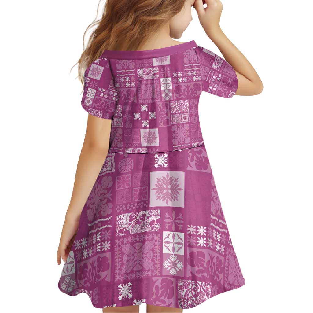 Vintage Hawaiian Quilting Patterns Family Matching Short Sleeve Bodycon Dress and Hawaiian Shirt Pink Style Tribal Fabric Patchwork - Polynesian Pride