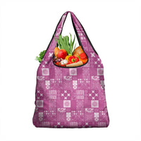 Vintage Hawaiian Quilting Patterns Grocery Bag Pink Style Tribal Fabric Patchwork - Polynesian Pride