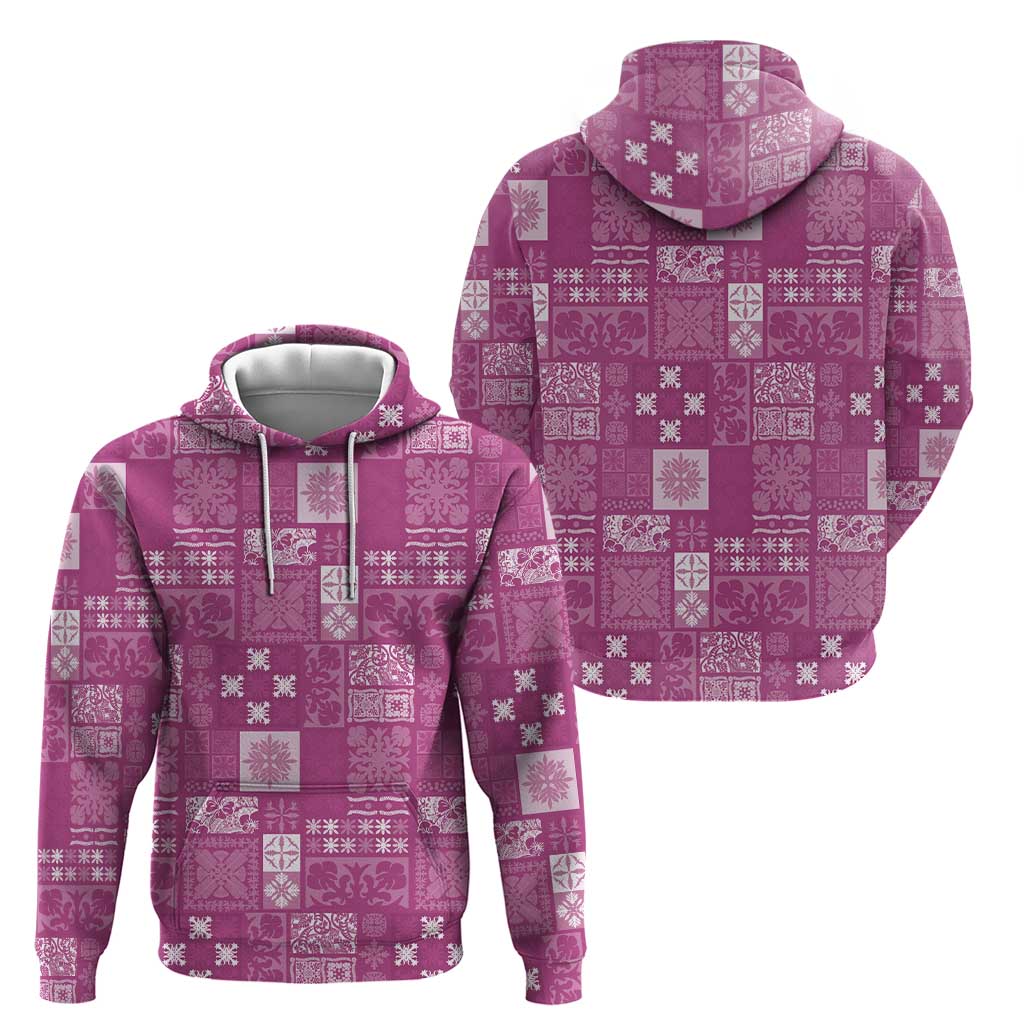 Vintage Hawaiian Quilting Patterns Hoodie Pink Style Tribal Fabric Patchwork - Polynesian Pride