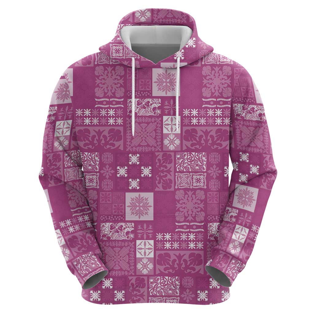 Vintage Hawaiian Quilting Patterns Hoodie Pink Style Tribal Fabric Patchwork - Polynesian Pride