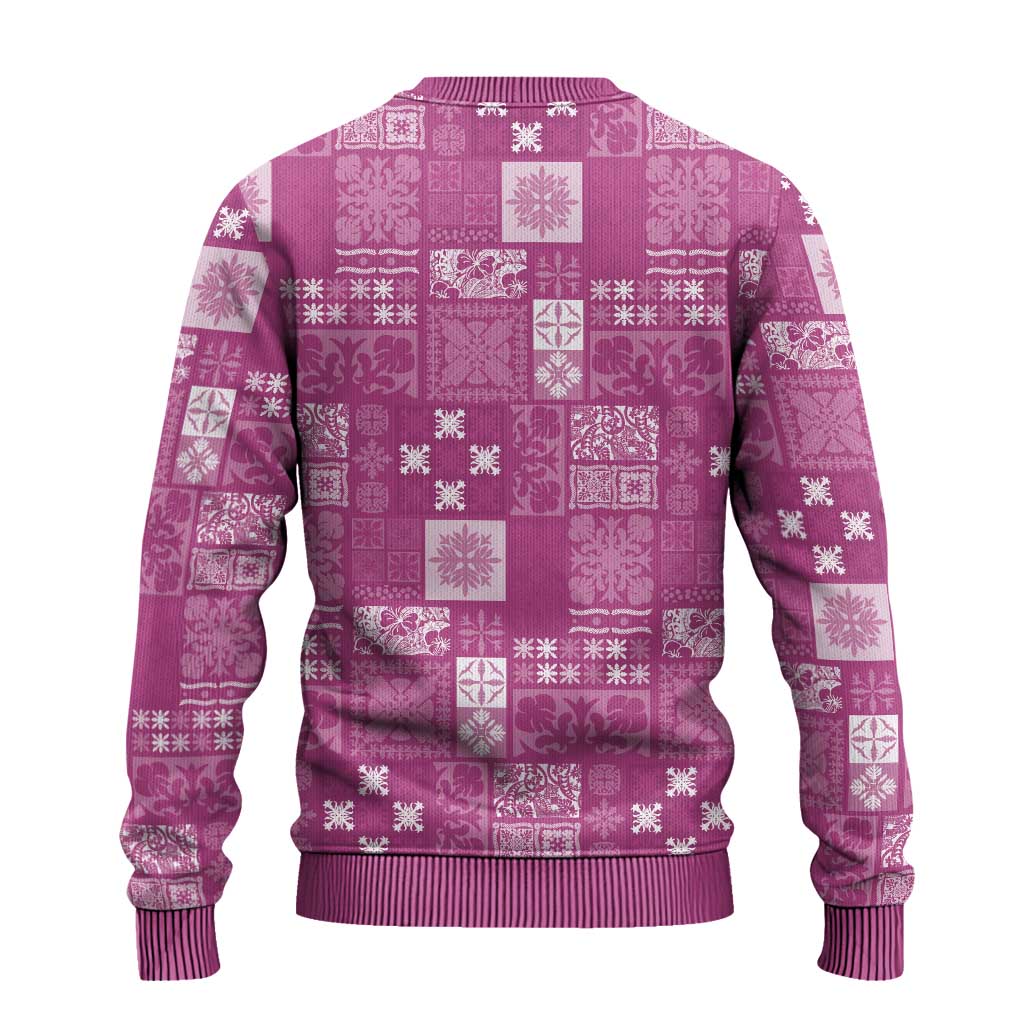 Vintage Hawaiian Quilting Patterns Ugly Christmas Sweater Pink Style Tribal Fabric Patchwork - Polynesian Pride