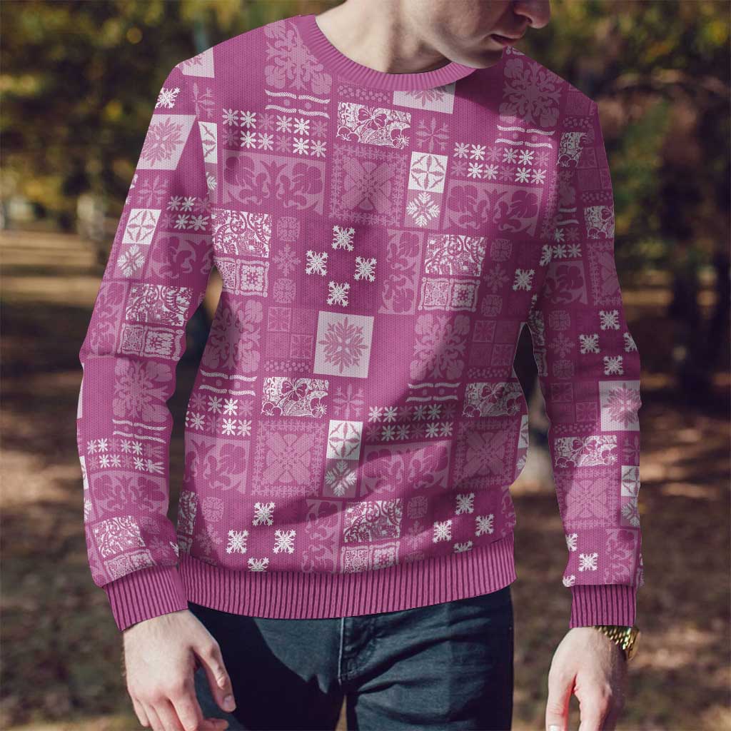 Vintage Hawaiian Quilting Patterns Ugly Christmas Sweater Pink Style Tribal Fabric Patchwork - Polynesian Pride