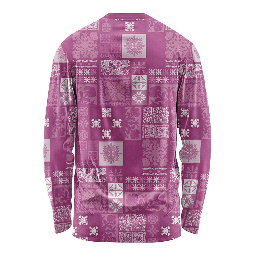 Vintage Hawaiian Quilting Patterns Long Sleeve Shirt Pink Style Tribal Fabric Patchwork - Polynesian Pride