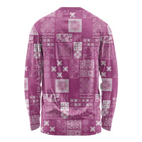 Vintage Hawaiian Quilting Patterns Long Sleeve Shirt Pink Style Tribal Fabric Patchwork - Polynesian Pride