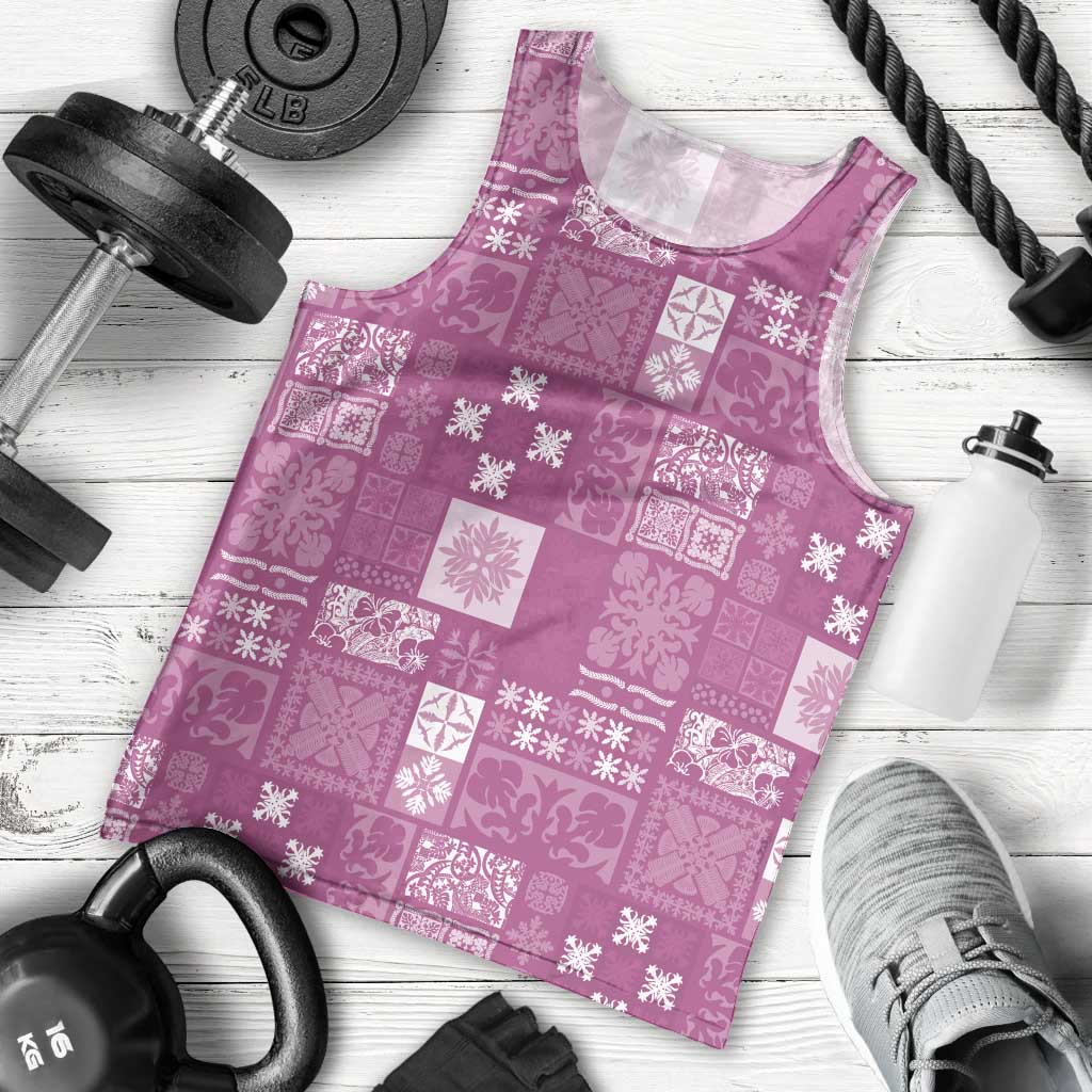 Vintage Hawaiian Quilting Patterns Men Tank Top Pink Style Tribal Fabric Patchwork - Polynesian Pride