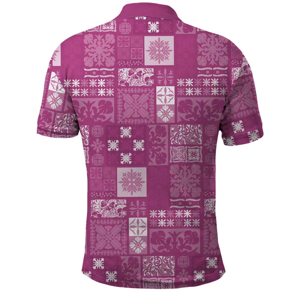 Vintage Hawaiian Quilting Patterns Polo Shirt Pink Style Tribal Fabric Patchwork - Polynesian Pride