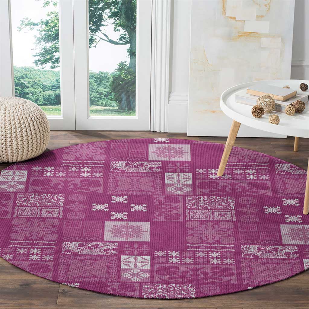 Vintage Hawaiian Quilting Patterns Round Carpet Pink Style Tribal Fabric Patchwork - Polynesian Pride