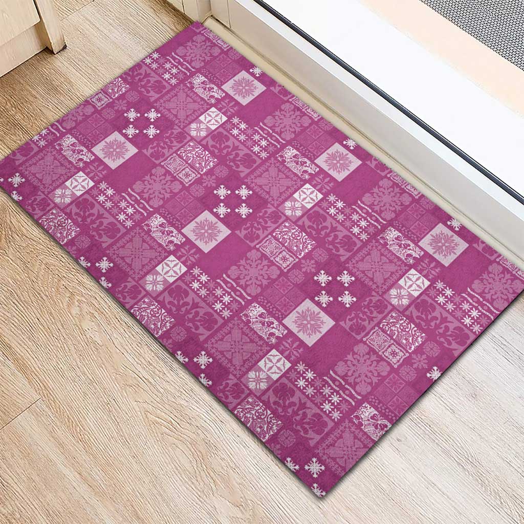 Vintage Hawaiian Quilting Patterns Rubber Doormat Pink Style Tribal Fabric Patchwork - Polynesian Pride