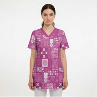 Vintage Hawaiian Quilting Patterns Scrub Top Pink Style Tribal Fabric Patchwork - Polynesian Pride