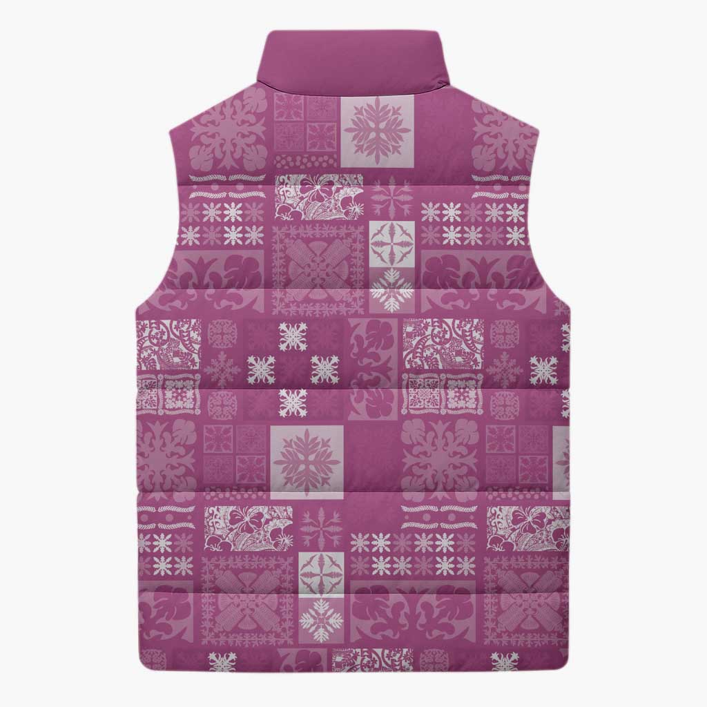 Vintage Hawaiian Quilting Patterns Sleeveless Puffer Jacket Pink Style Tribal Fabric Patchwork - Polynesian Pride