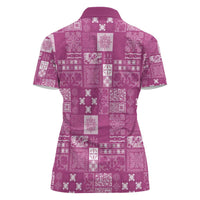 Vintage Hawaiian Quilting Patterns Women Polo Shirt Pink Style Tribal Fabric Patchwork - Polynesian Pride