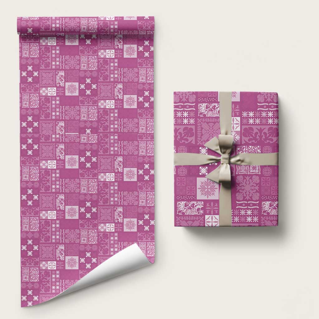 Vintage Hawaiian Quilting Patterns Wrapping Paper Pink Style Tribal Fabric Patchwork LT9 58" × 23" Pink - Polynesian Pride