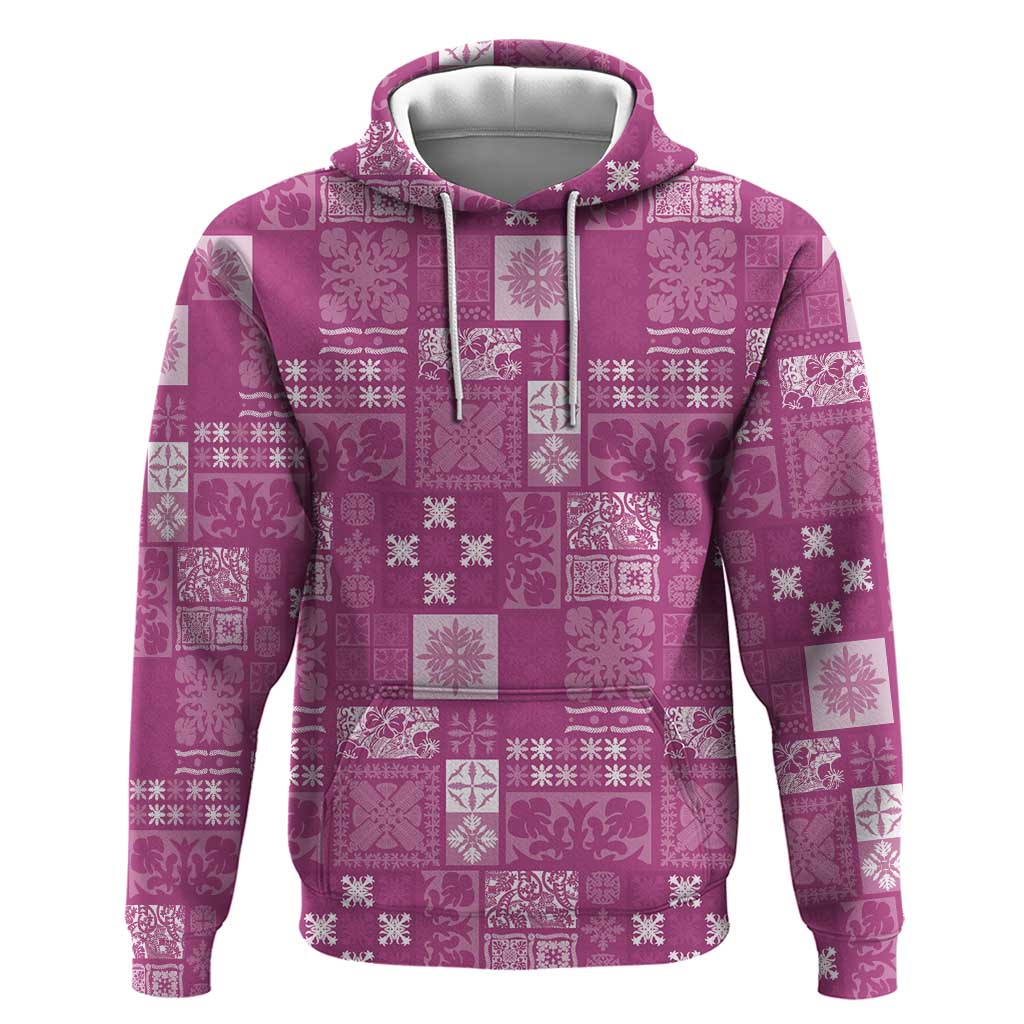 Vintage Hawaiian Quilting Patterns Zip Hoodie Pink Style Tribal Fabric Patchwork - Polynesian Pride