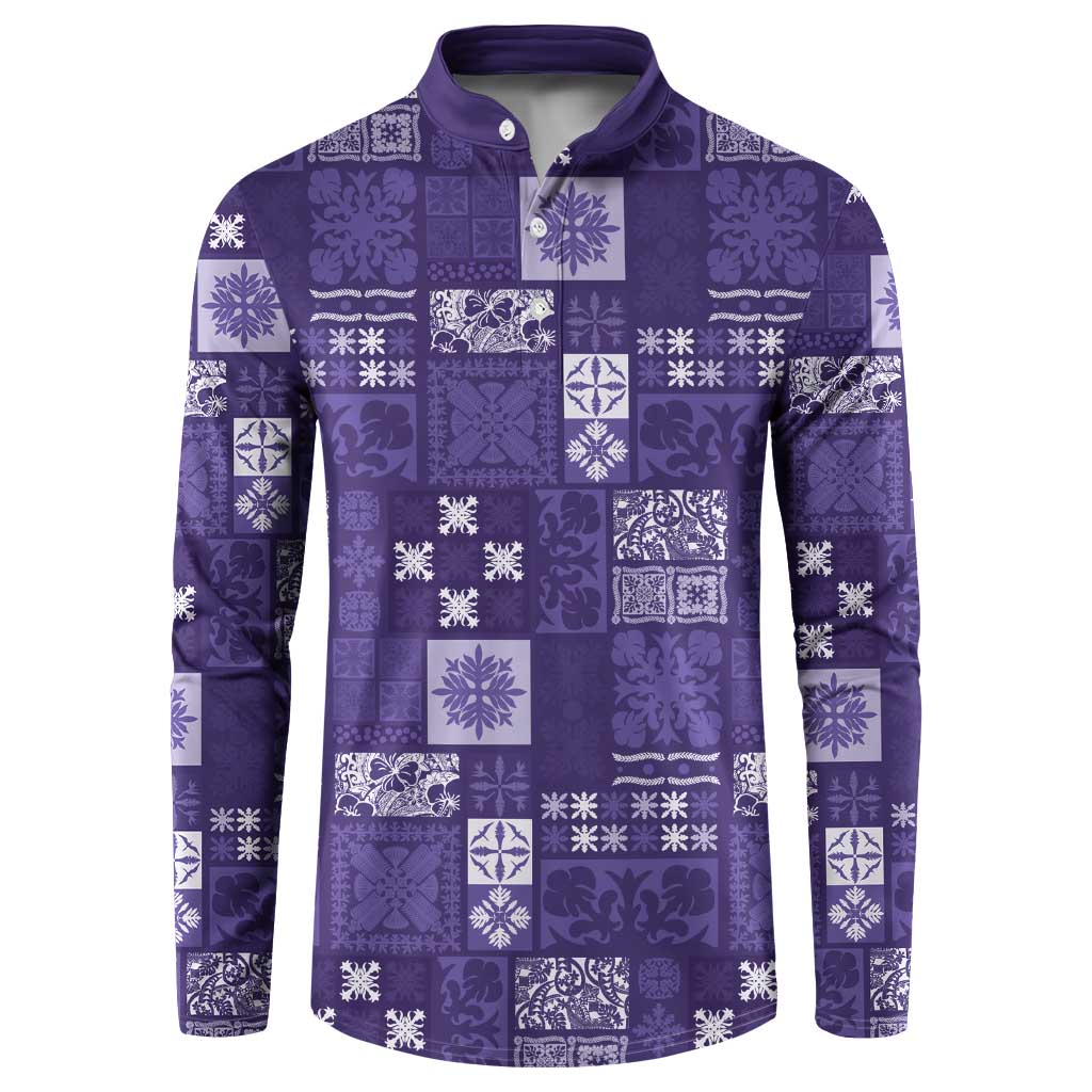 Vintage Hawaiian Quilting Patterns Button Sweatshirt Purple Style Tribal Fabric Patchwork LT9 Purple - Polynesian Pride