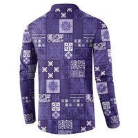 Vintage Hawaiian Quilting Patterns Button Sweatshirt Purple Style Tribal Fabric Patchwork - Polynesian Pride