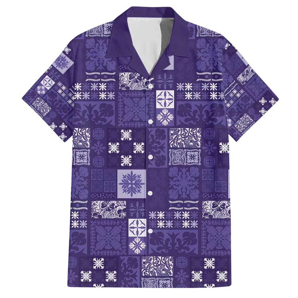 Vintage Hawaiian Quilting Patterns Family Matching Long Sleeve Bodycon Dress and Hawaiian Shirt Purple Style Tribal Fabric Patchwork - Polynesian Pride
