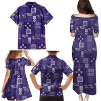 Vintage Hawaiian Quilting Patterns Family Matching Puletasi and Hawaiian Shirt Purple Style Tribal Fabric Patchwork - Polynesian Pride