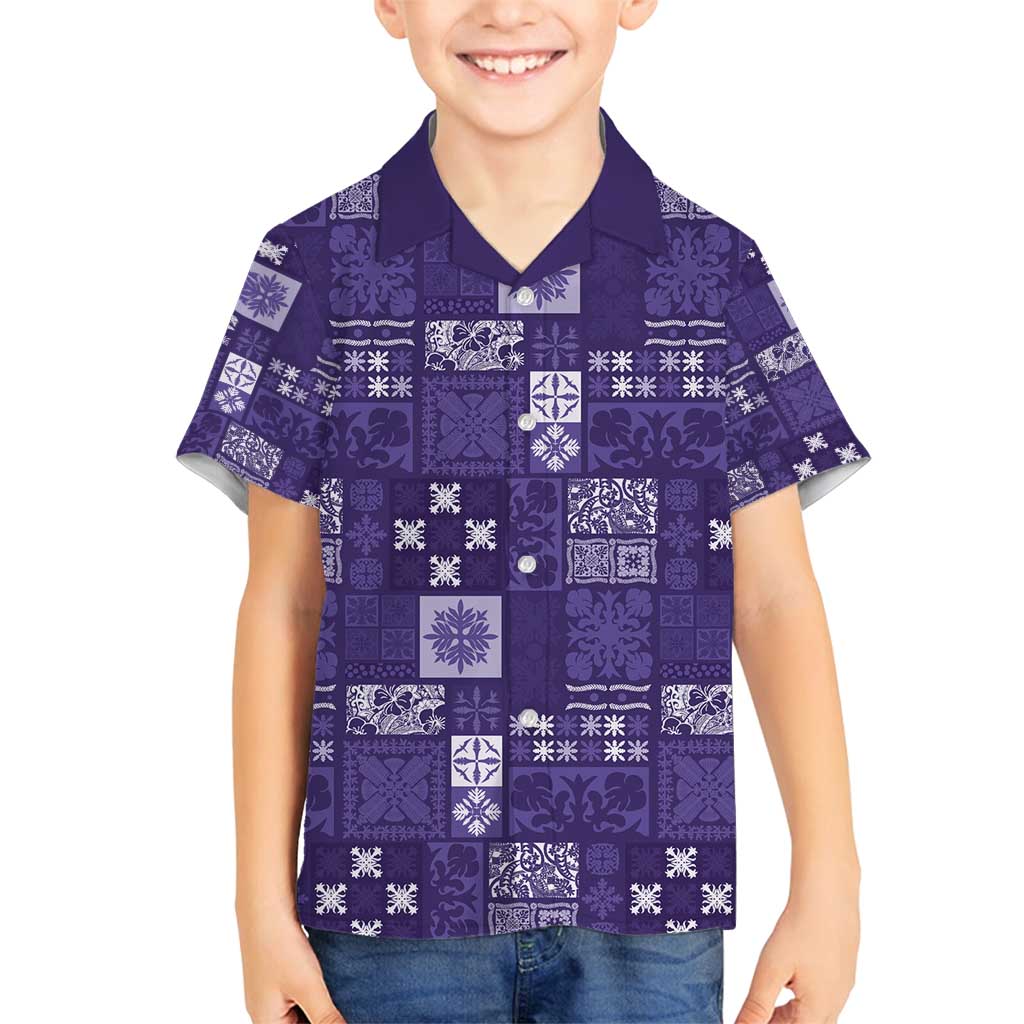 Vintage Hawaiian Quilting Patterns Family Matching Puletasi and Hawaiian Shirt Purple Style Tribal Fabric Patchwork - Polynesian Pride