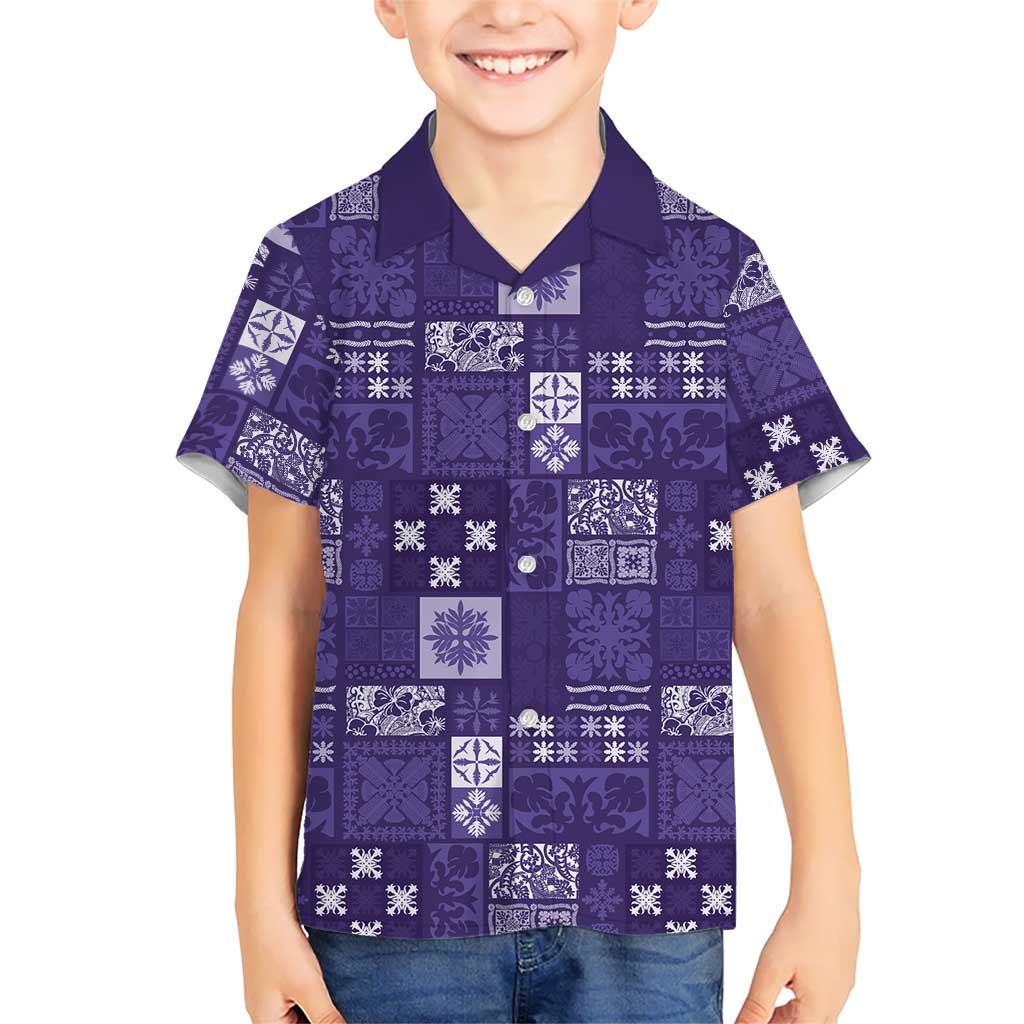 Vintage Hawaiian Quilting Patterns Kid Hawaiian Shirt Purple Style Tribal Fabric Patchwork LT9 Kid Purple - Polynesian Pride