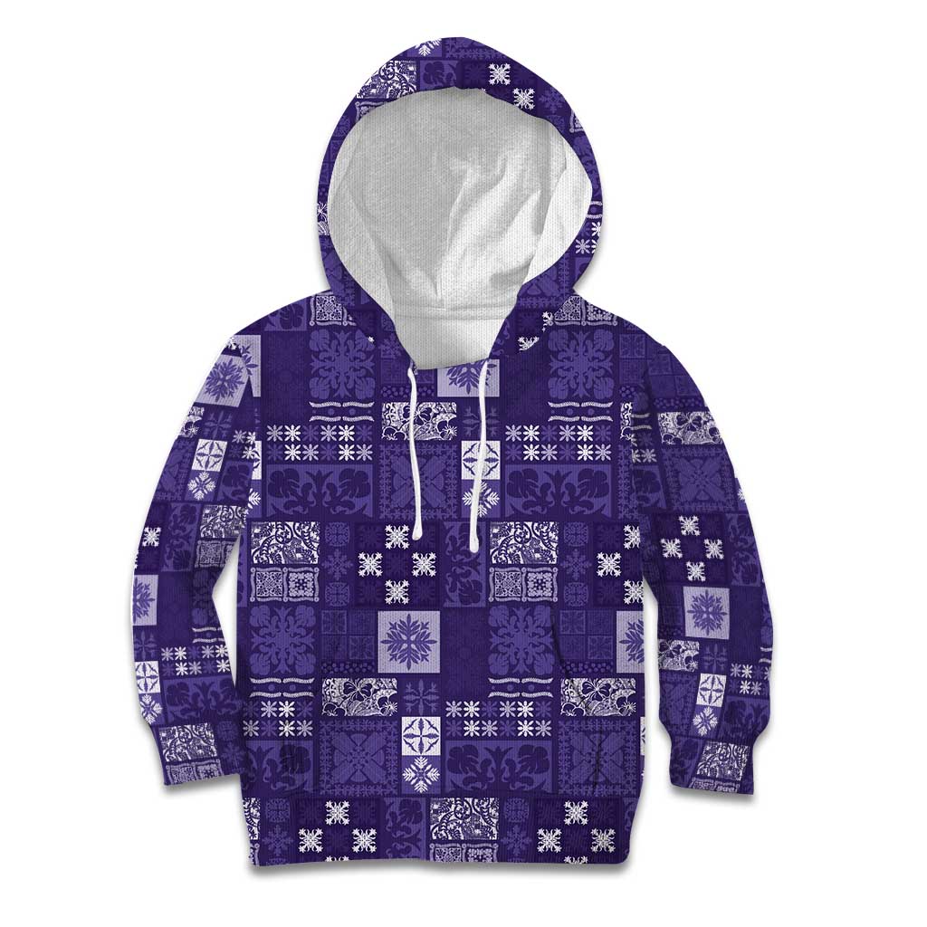 Vintage Hawaiian Quilting Patterns Kid Hoodie Purple Style Tribal Fabric Patchwork - Polynesian Pride