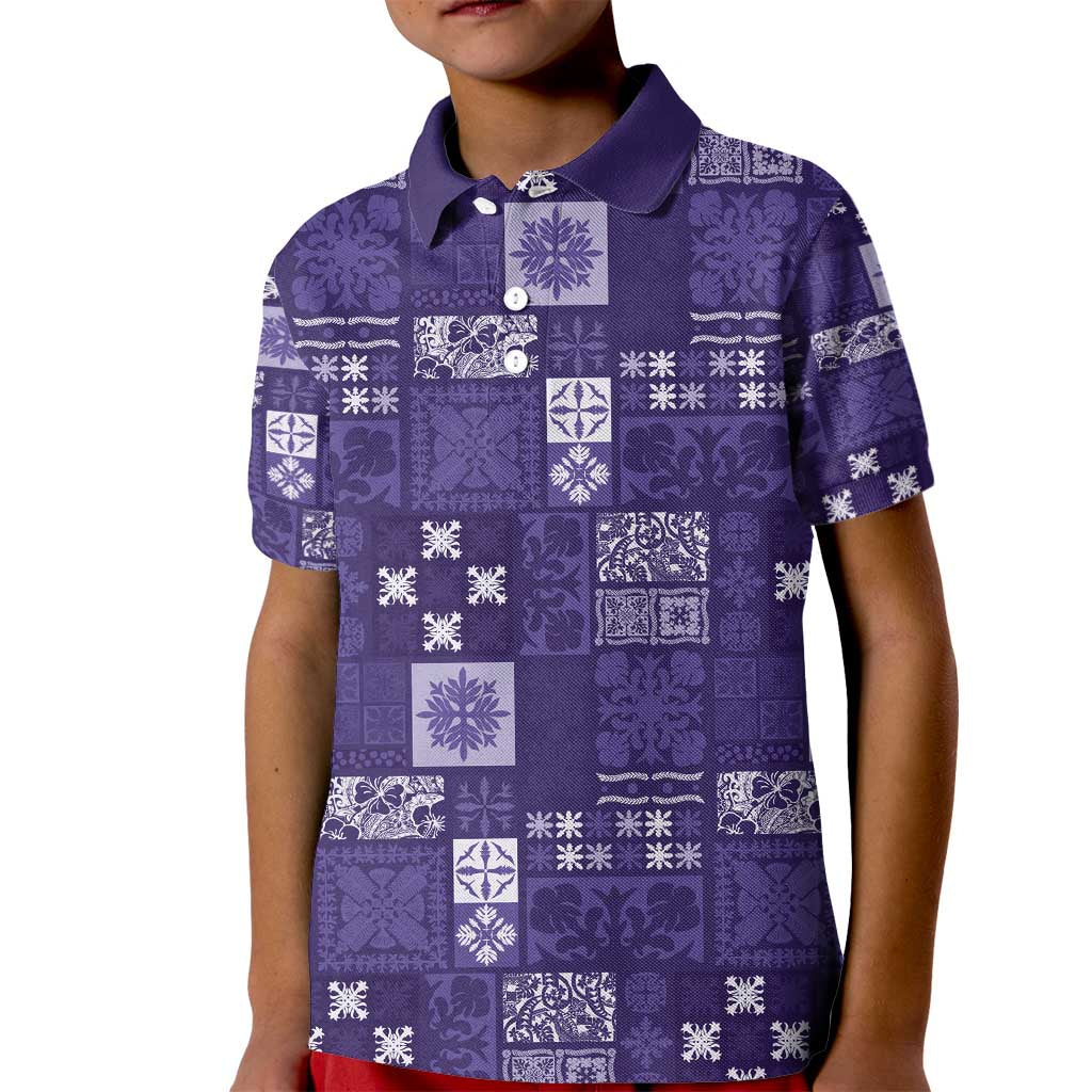 Vintage Hawaiian Quilting Patterns Kid Polo Shirt Purple Style Tribal Fabric Patchwork - Polynesian Pride