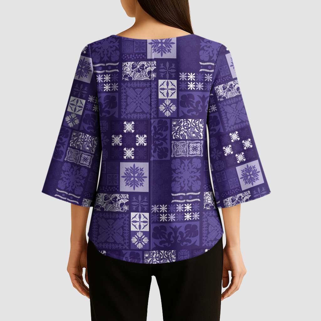 Vintage Hawaiian Quilting Patterns Kimono Sleeve Blouse Purple Style Tribal Fabric Patchwork - Polynesian Pride
