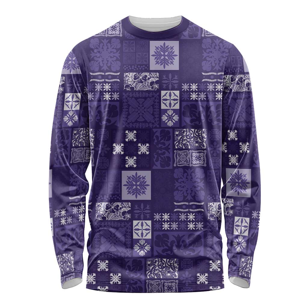 Vintage Hawaiian Quilting Patterns Long Sleeve Shirt Purple Style Tribal Fabric Patchwork - Polynesian Pride
