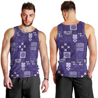 Vintage Hawaiian Quilting Patterns Men Tank Top Purple Style Tribal Fabric Patchwork - Polynesian Pride