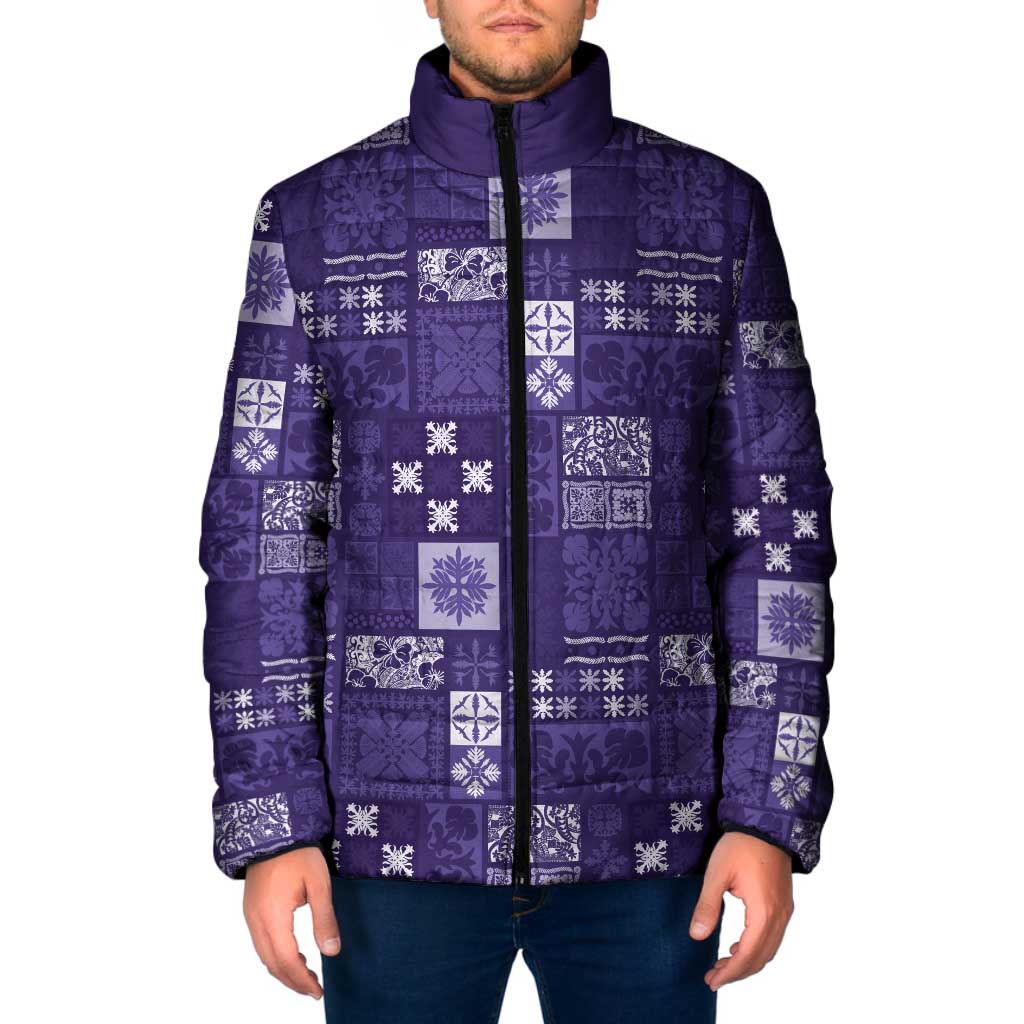 Vintage Hawaiian Quilting Patterns Padded Jacket Purple Style Tribal Fabric Patchwork LT9 Men Purple - Polynesian Pride