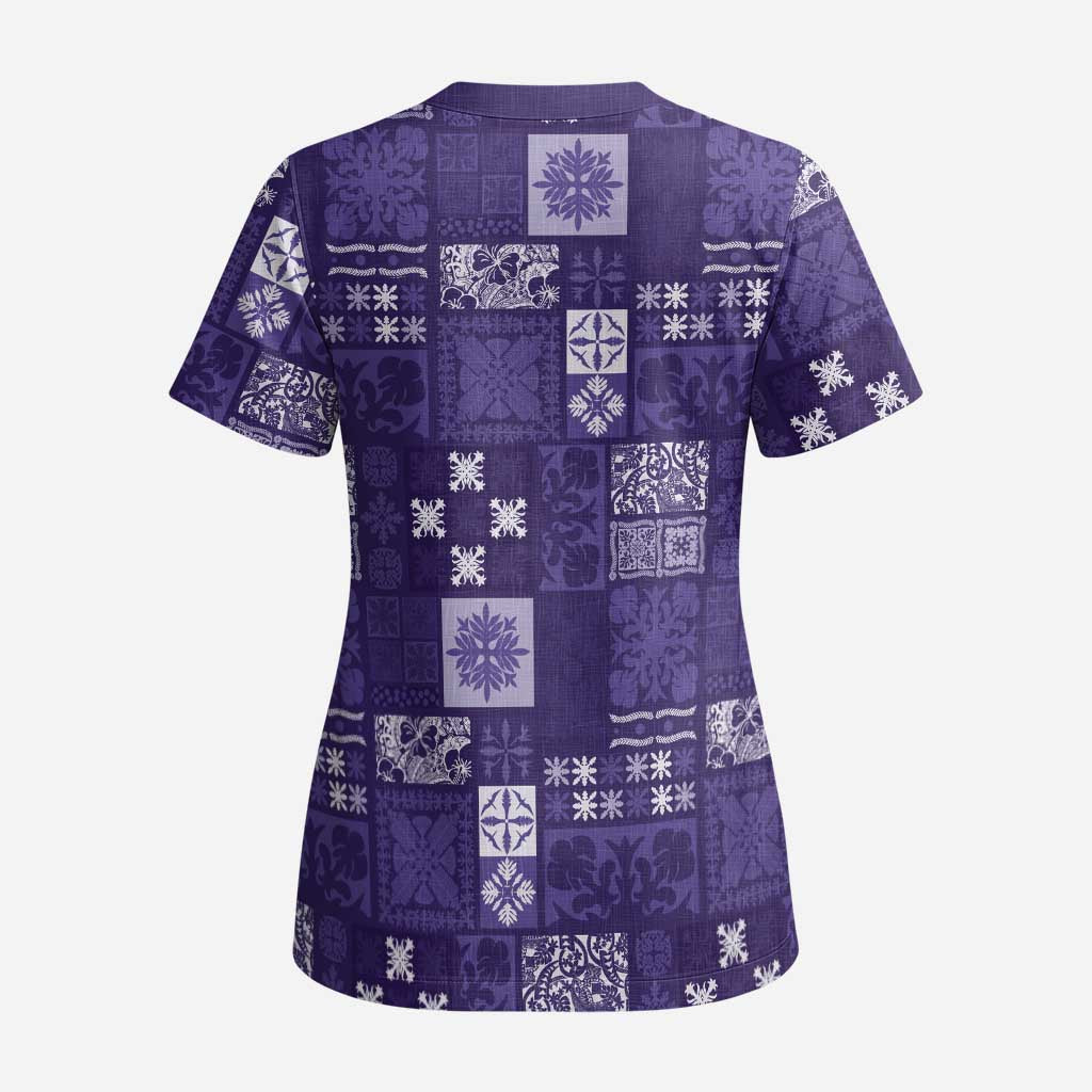 Vintage Hawaiian Quilting Patterns Scrub Top Purple Style Tribal Fabric Patchwork - Polynesian Pride