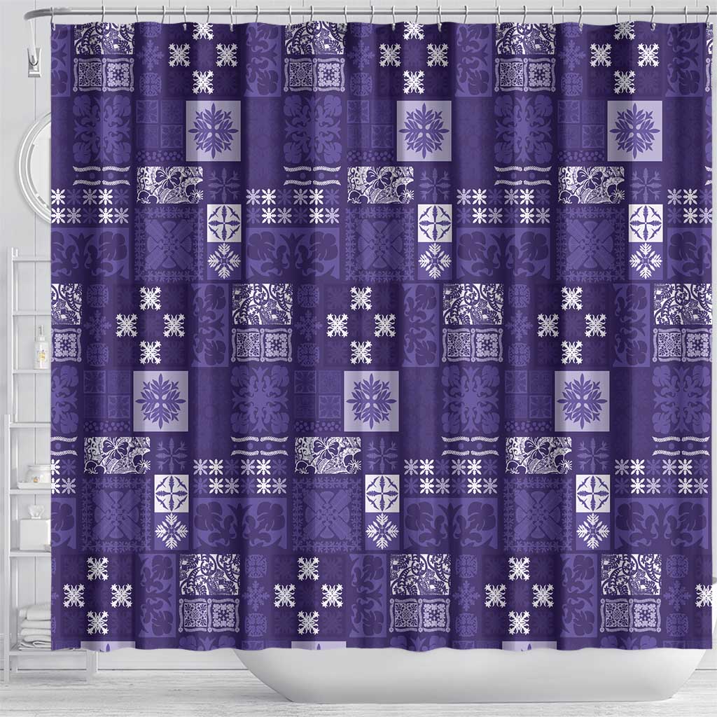 Vintage Hawaiian Quilting Patterns Shower Curtain Purple Style Tribal Fabric Patchwork - Polynesian Pride