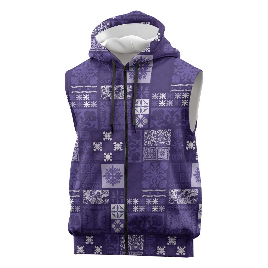 Vintage Hawaiian Quilting Patterns Sleeveless Zip Hoodie Purple Style Tribal Fabric Patchwork LT9 Purple - Polynesian Pride