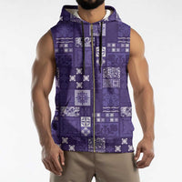 Vintage Hawaiian Quilting Patterns Sleeveless Zip Hoodie Purple Style Tribal Fabric Patchwork - Polynesian Pride