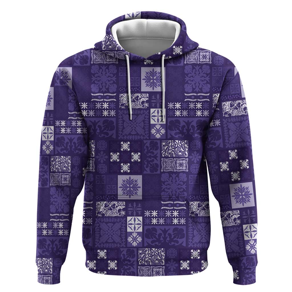 Vintage Hawaiian Quilting Patterns Zip Hoodie Purple Style Tribal Fabric Patchwork - Polynesian Pride