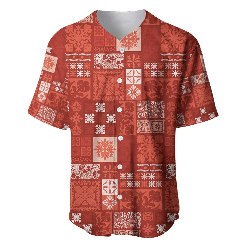 Vintage Hawaiian Quilting Patterns Baseball Jersey Red Style Tribal Fabric Patchwork - Polynesian Pride