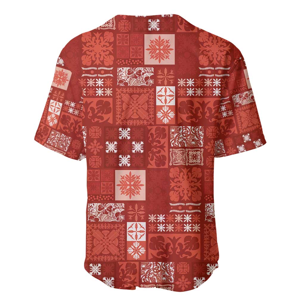 Vintage Hawaiian Quilting Patterns Baseball Jersey Red Style Tribal Fabric Patchwork - Polynesian Pride