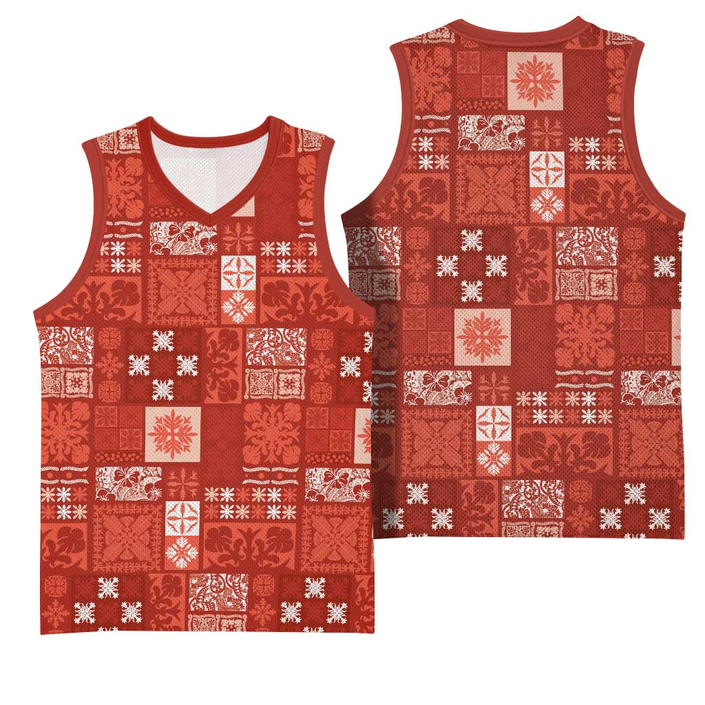 Vintage Hawaiian Quilting Patterns Basketball Jersey Red Style Tribal Fabric Patchwork - Polynesian Pride