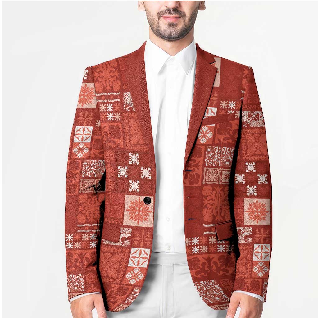 Vintage Hawaiian Quilting Patterns Blazer Red Style Tribal Fabric Patchwork - Polynesian Pride