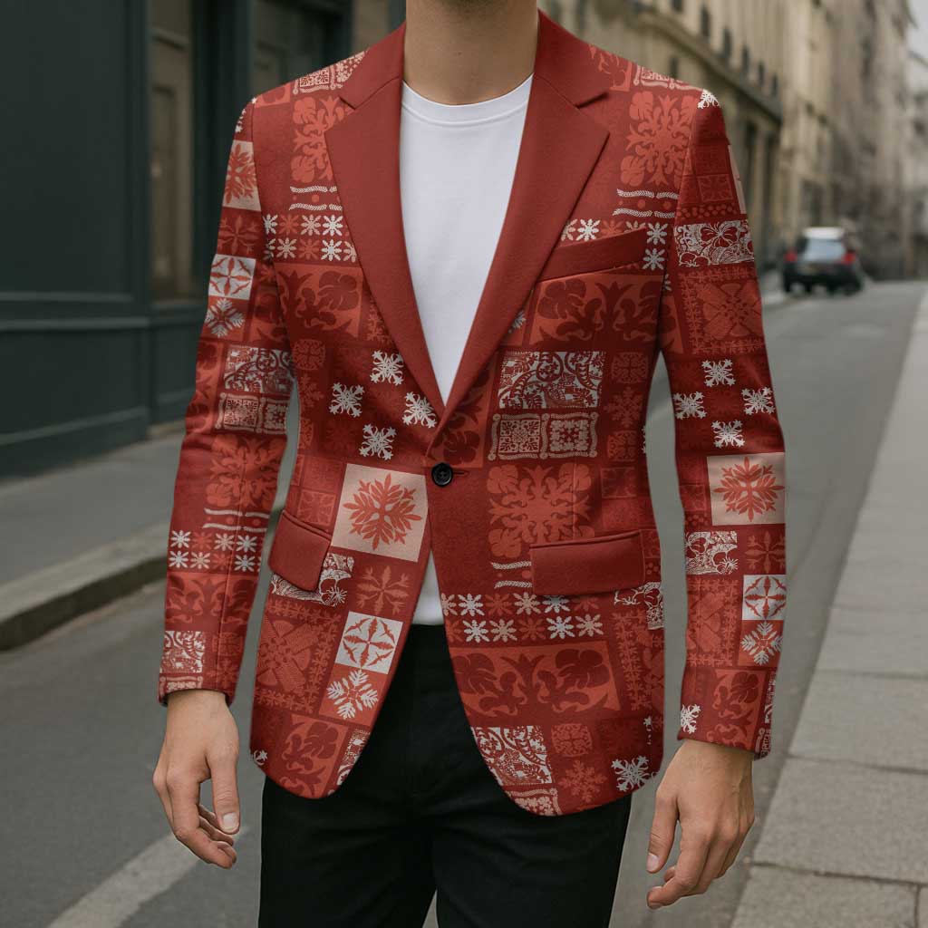 Vintage Hawaiian Quilting Patterns Blazer Red Style Tribal Fabric Patchwork - Polynesian Pride